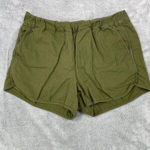 Madewell Shorts Womens Small Foliage Green Cotton Mid Rise Pockets Elastic Waist